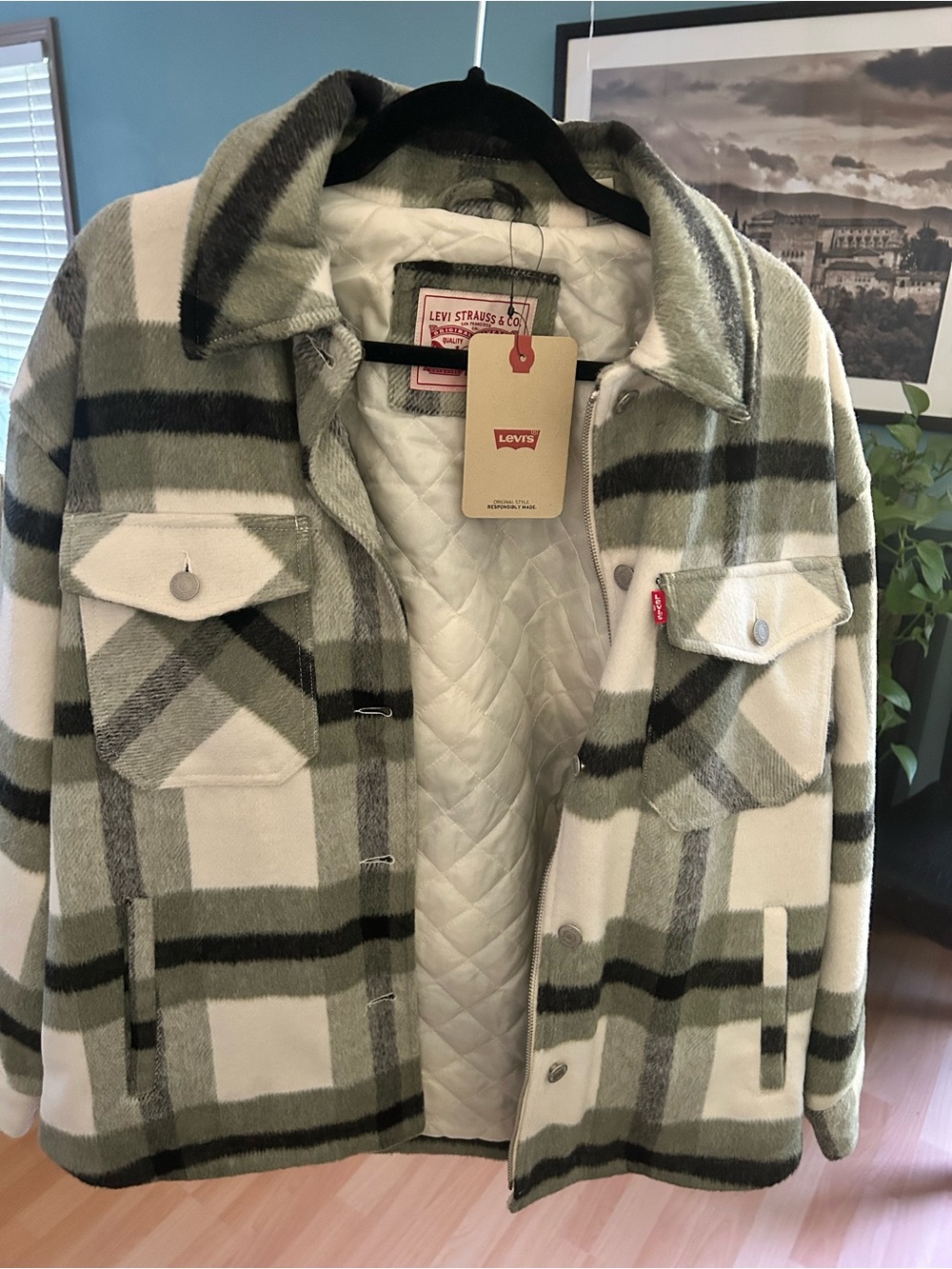 Levi's Green & Cream Plaid Quilted Shacket